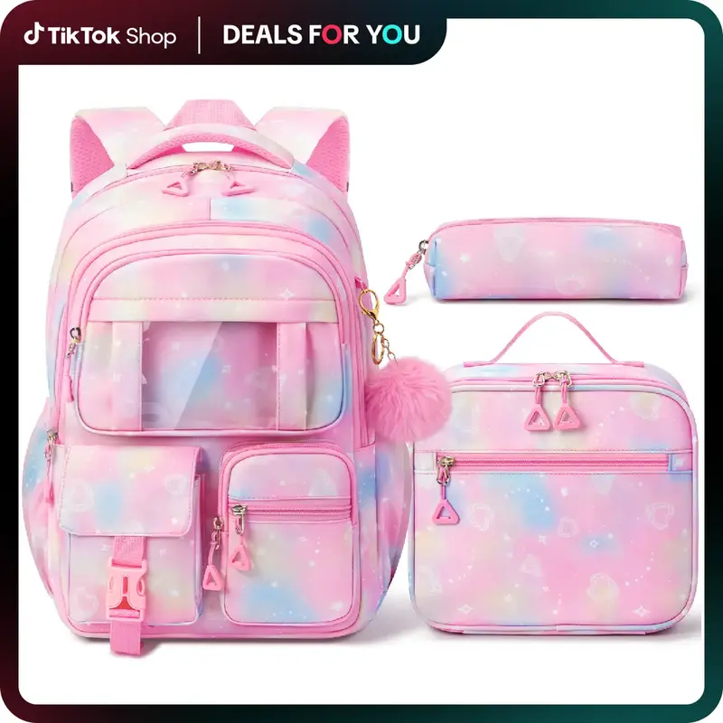 Fimibuke 3PCS Waterproof Backpack for School,Bookbag Set with Lunch Box & Pencil Case,colorful/Embroidery school bag for Elem...
