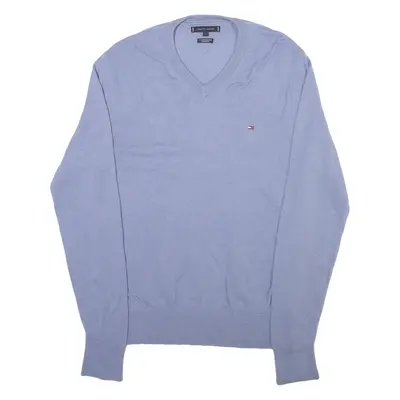 TOMMY HILFIGER Mens Jumper Blue V-Neck Tight Knit Wool L