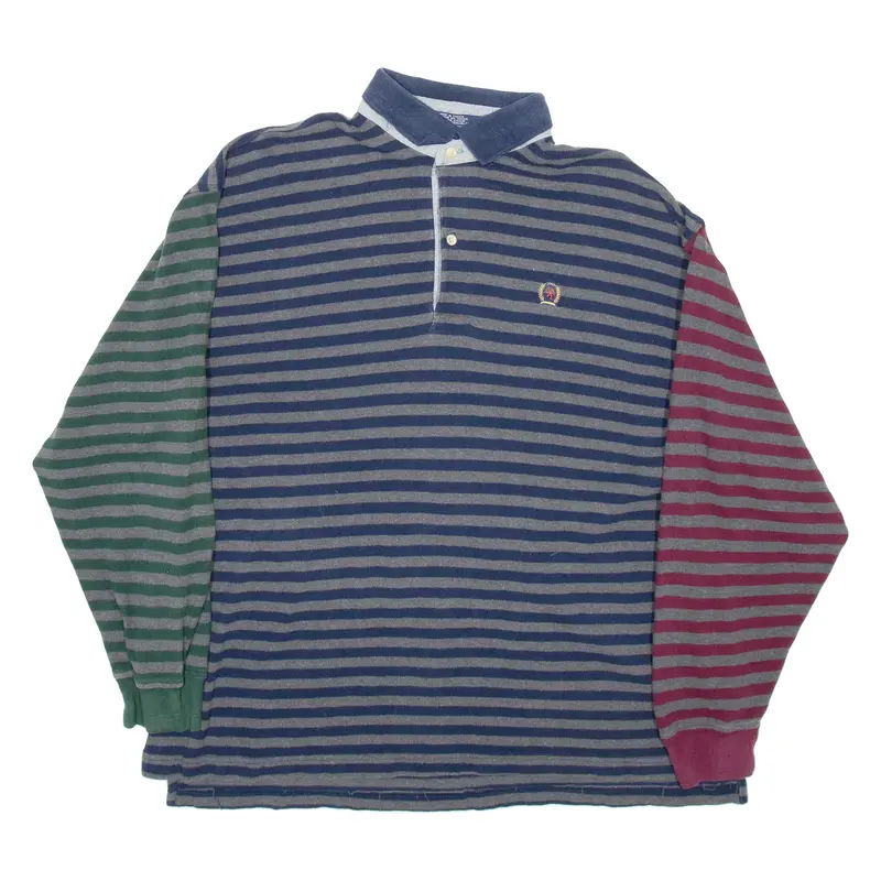 TOMMY HILFIGER Mens Polo Shirt Blue Striped Long Sleeve XL