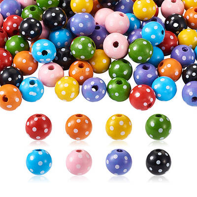 80Pcs 8 Colors Dyed Natural Wooden Beads
