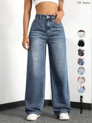 Women's Elastic Waist Pocket Button Denim Jeans, Casual Fashion Comfortable Pants for All Seasons, Perfect for Any Leisure Oc...