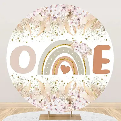Boho Feather Rainbow Round 1st Birthday Backdrop - Aperturee