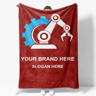 Aperturee Simple Red Blue White Robotic Arm Custom Text Blanket | Custom Blanket With Name | Custom Baby Blankets | Designabl...