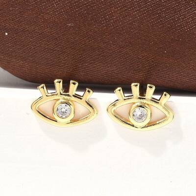 Brass Micro Clear Cubic Zirconia Eye Stud Earrings