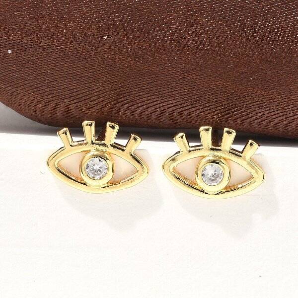 Brass Micro Clear Cubic Zirconia Eye Stud Earrings