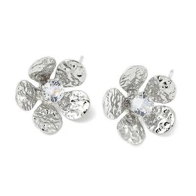 Flower Brass Micro Pave Cubic Zirconia Stud Earring Findings