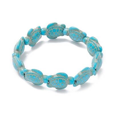 Dyed Synthetic Turquoise Tortoise Beaded Stretch Bracelet for Kids