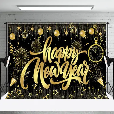 Star Baubles Decoration Black Gold New Year Backdrop - Aperturee