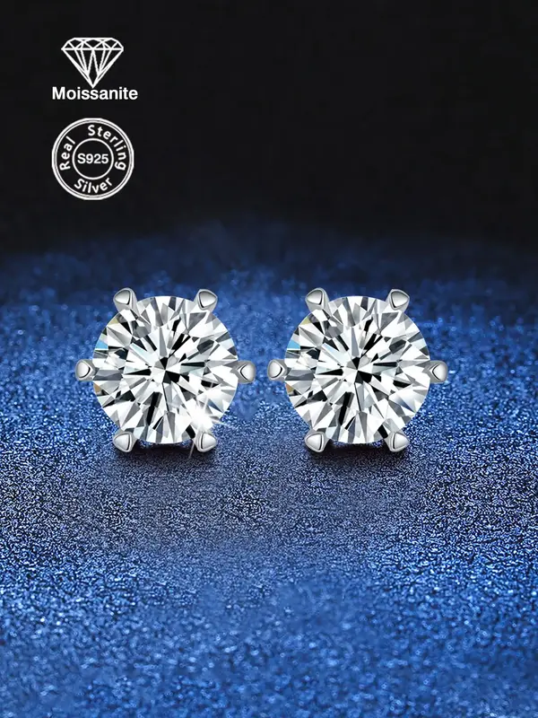 S925 Sterling Silver Moissanite Earrings, Elegant Stud Earrings for Women, Fashion Jewelry for Party, Daily Decor, Trendy All...