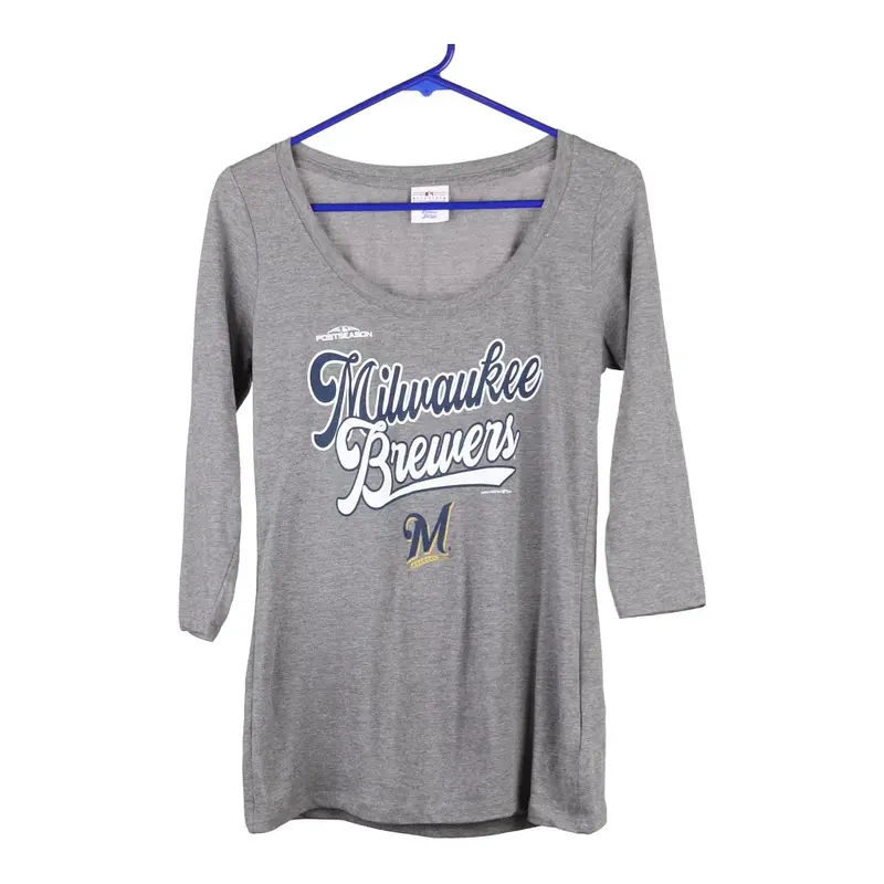 Milwaukee Brewers Mlb MLB Long Sleeve T-Shirt - Medium Grey Cotton