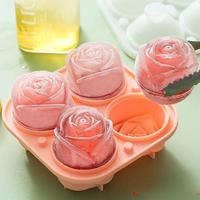 Rose Shaped Ice Cube Mold, 1 Count Exquisite Creative 4-grid Flower Silicone Ice Cube  Mold with Lid, Whiskey Ice Cube Tray f...
