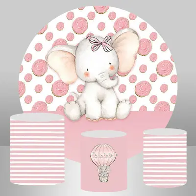 Aperturee Floral And Elephant Round Girls Birthday Backdrop Kit | Round Backdrop Cover Diy | Custom Round Backdrop | Round Bi...