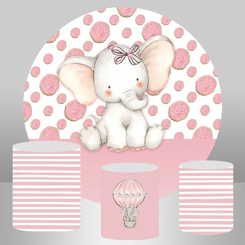 Aperturee Floral And Elephant Round Girls Birthday Backdrop Kit | Round Backdrop Cover Diy | Custom Round Backdrop | Round Bi...