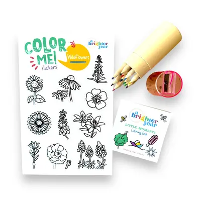 Gift Bundle w/ Mini Coloring Book, Sticker and colored pencils, A Brighter Year, bold, simple, adult coloringbook colouringbo...