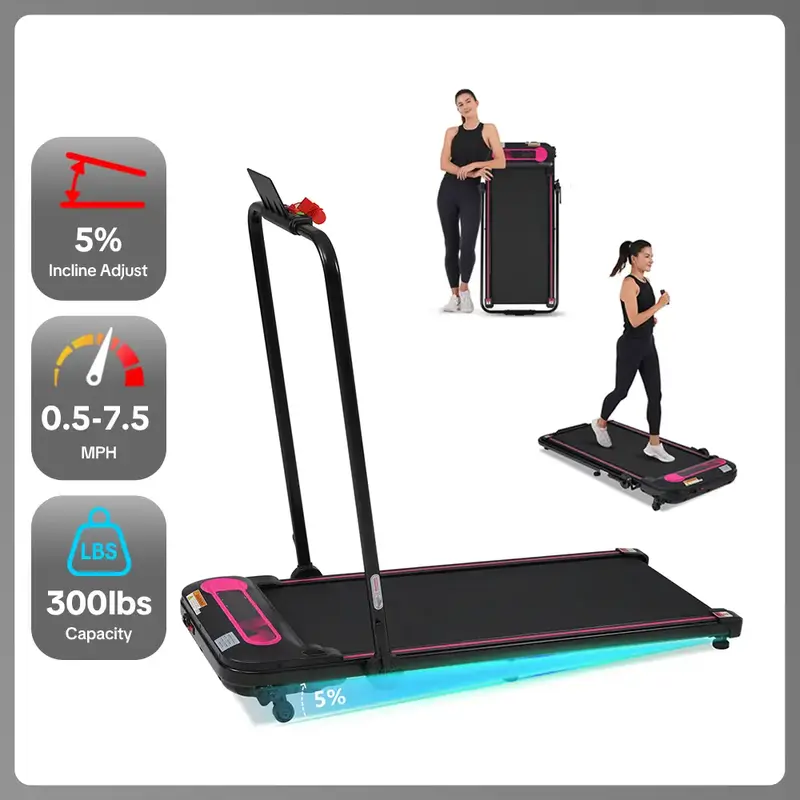 300LBS Capacity Under Desk Walking Pad Treadmill with Handlebar, 0.6-7.5 MPH, 2.5HP Motor Home Workout Equipment