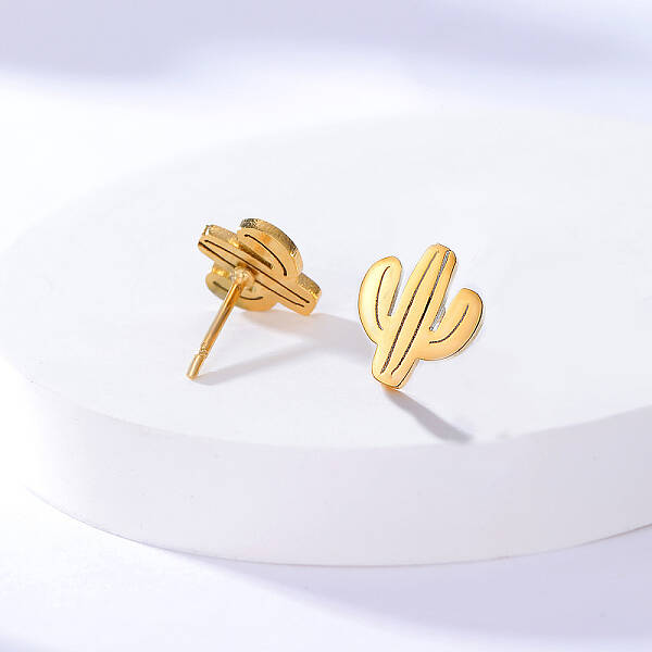 Fashionable and Cute Cactus Stainless Steel Stud Earrings for Women