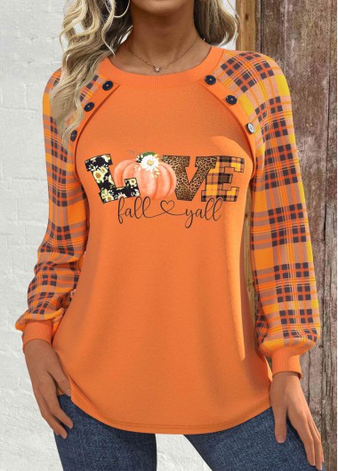 Modlily Halloween Orange Patchwork Plus Size Long Sleeve Sweatshirt - 2X