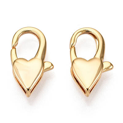 Brass Heart Lobster Claw Clasps
