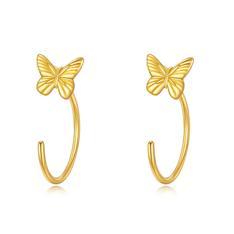 14K Solid Gold Butterlfy Half Huggie Hoop Earrings Jewelry Gifts