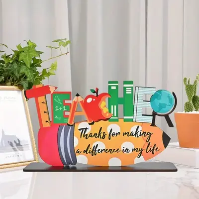 Teacher Appreciation Gift, 1 Count Wooden Letter Ornament, Desktop Decoration, Home Decor Supplies for Living Room Bedroom Of...