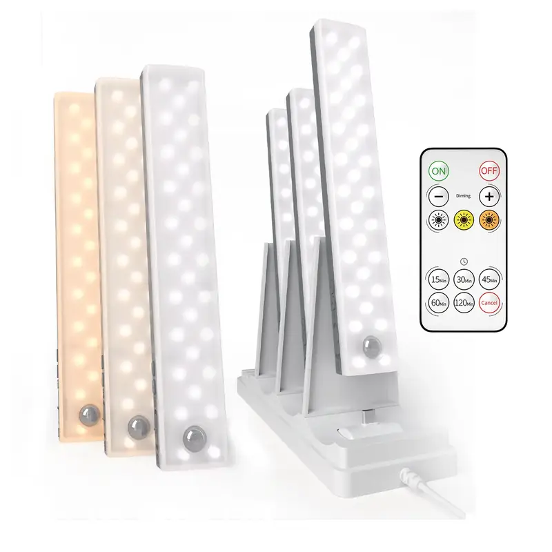 EZVALO 62 LED Under Cabinet Lighting with Charging Station, Rechargeable Motion Sensor Lights, 3 Color Temps, Dimmable Wirele...