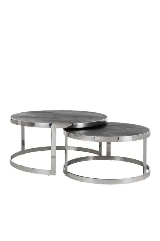 Round Silver Nesting Coffee Tables (2) | OROA Blackbone