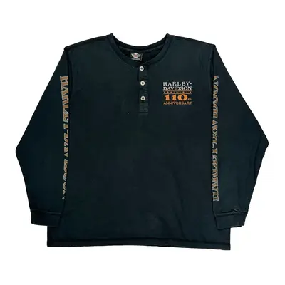 110Th Anniversary Harley Davidson Graphic Long Sleeve T-Shirt - 2XL Black Cotton
