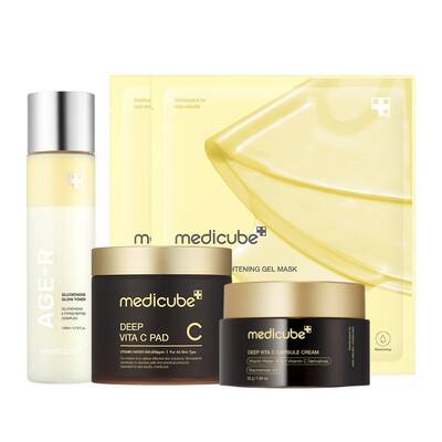 [medicube] Clear & Glow on a Budget SET  Glutathione Glow Milky Toner, Vita C Toner Pads, Vita C Capsule Cream, Kojic Ac