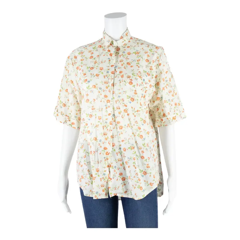 GOLF & GREEN Button-Up White Collared Floral Short Sleeve Womens S