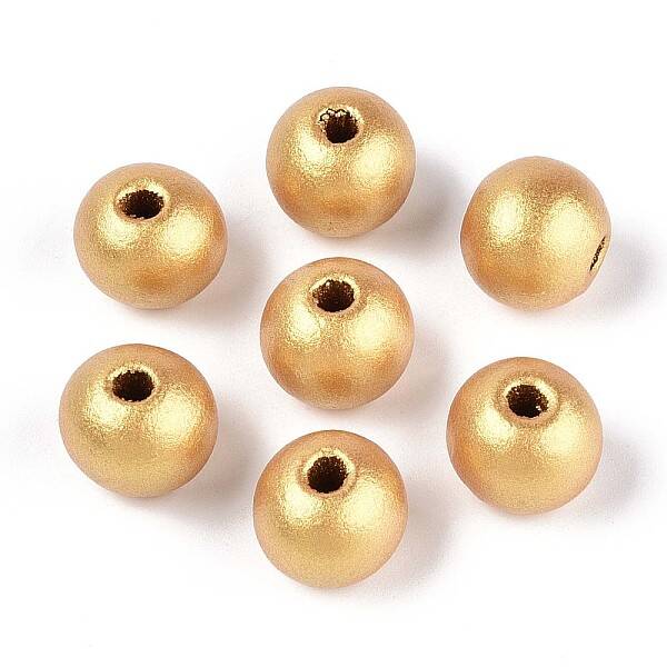 Spray Painted Round Natural Schima Wood Beads