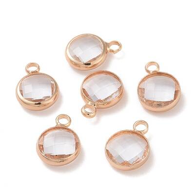 Golden Tone Brass Glass Flat Round Charms