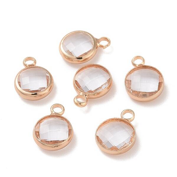 Golden Tone Brass Glass Flat Round Charms