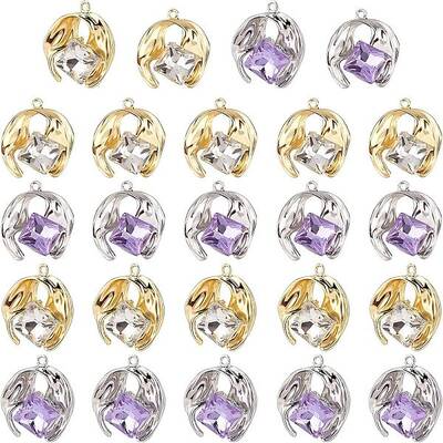 24Pcs 2 Colors Alloy Rhinestone Pendants