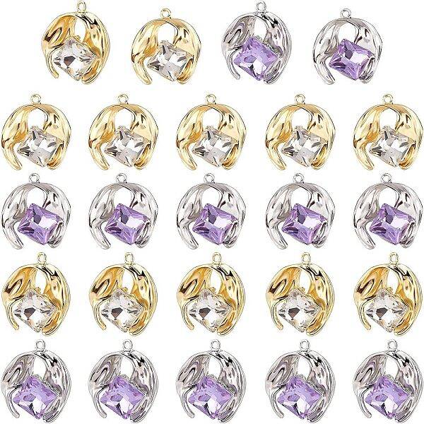 24Pcs 2 Colors Alloy Rhinestone Pendants
