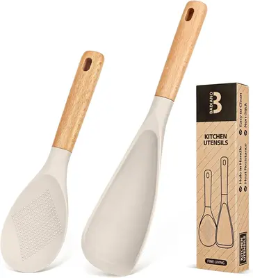BADIANO Cooking Spoon and Rice Scooper for Nonstick Cookwares, Great for Cooking and Serving Durable BPA-Free Matte Silicone,...