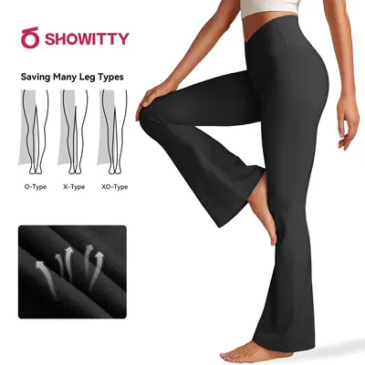 SHOWITTY Women's High Waisted 1/2 Pack Flare Leggings – Crossover Yoga Pants with Pockets Bootcut for Workout, Yoga & Casua...