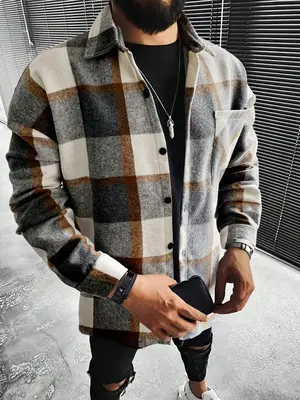 Men's Plaid Print Long Sleeve Tartan Jacket, Regular Fit Casual Button Front Coat, Men Outerwear, Please Purchase A Size Up