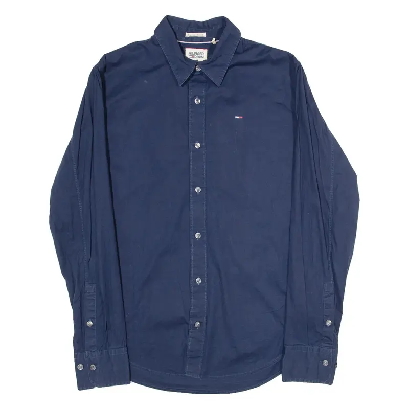 TOMMY HILFIGER Slim Fit Mens Plain Shirt Blue Long Sleeve M