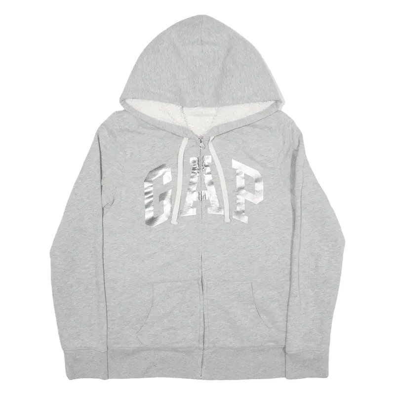 GAP Fleece Lined Hoodie Grey Full Zip Womens XS
