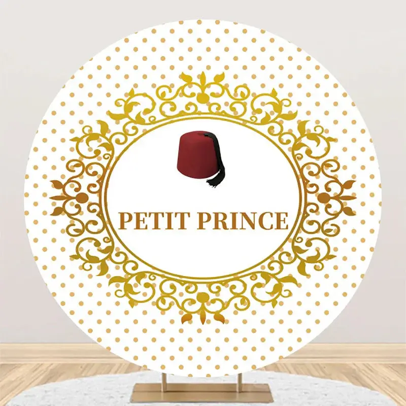 White Gold Dots Red Hat Petit Prince Round Backdrop