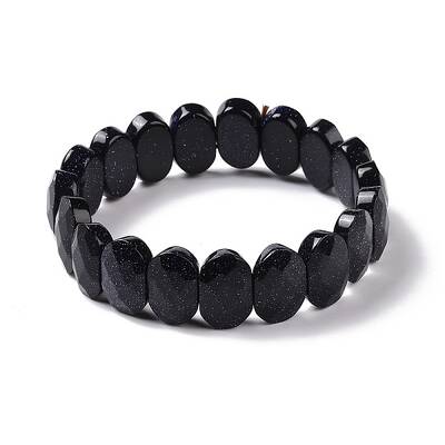 Synthetic Blue Goldstone Oval Beaded Stretch Bracelet