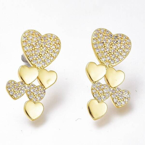 Brass Micro Pave Clear Cubic Zirconia Heart Stud Earrings