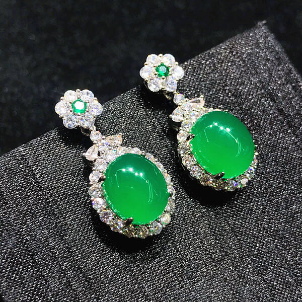 Natural Chalcedony Oval Dangle Stud Earrings