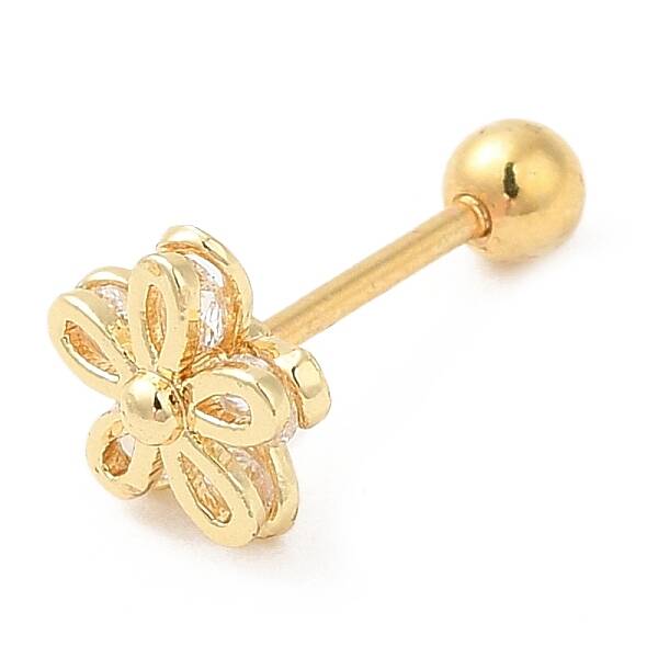 Brass Micro Pave Clear Cubic Zirconia Stud Earrings