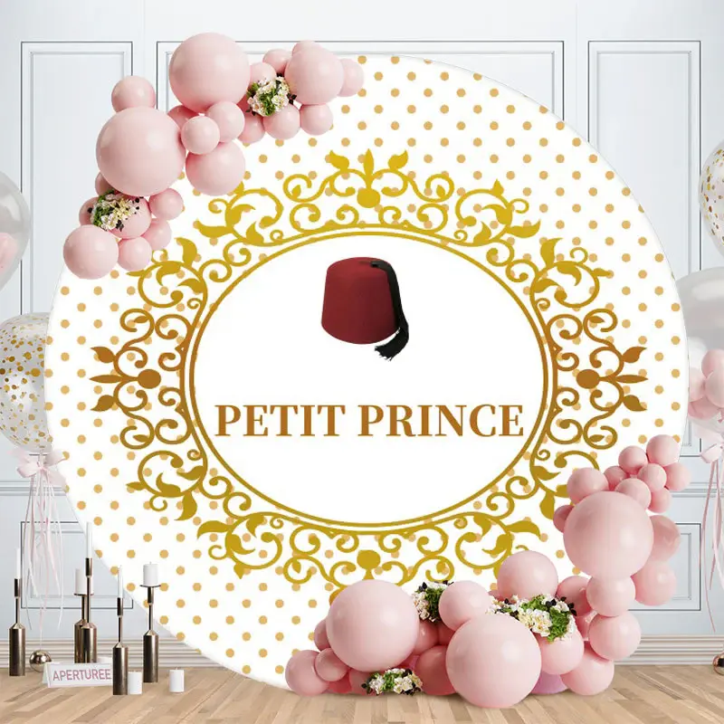Aperturee Red Petit Prince Round Gold Baby Shower Backdrop