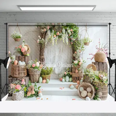 Easter Eggs Flowers Spring Indoor Photo Backdrop - Aperturee