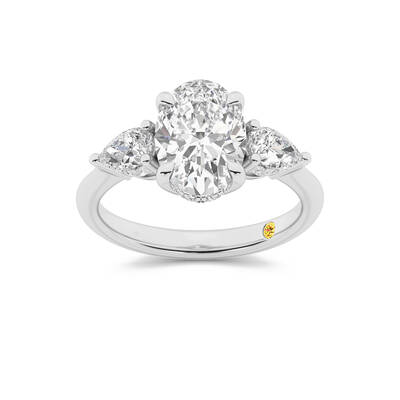 Celestia Three Stone Hidden Halo Oval Lab Grown Diamond Engagement Ring | 10K White Gold 2 CT. TW.