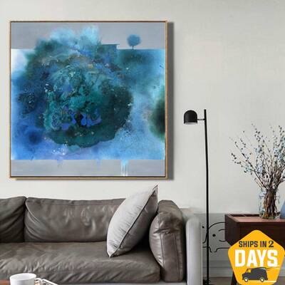 Large Abstract Blue Paintings On Canvas Unique Handmade Painting Modern Textured Oil Painting Wall Decor | BLUE TURMOIL 40&qu...