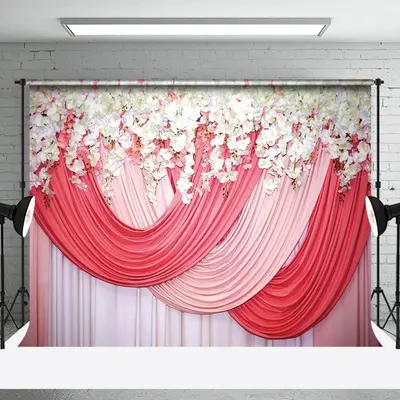 Red Pink White Floral Valentines Day Photo Backdrop - Aperturee