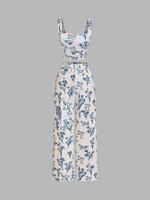 Women's Plants Print Tank Top & Wide Leg Pants Two-piece Set, Casual Boho Sleeveless Top & Pants for Daily Wear, Ladies Summe...